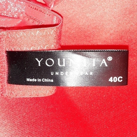 Youmita Red Shimmery 40C Plunge Underwire Bra & XL Hipster NWT - Picture 7 of 7